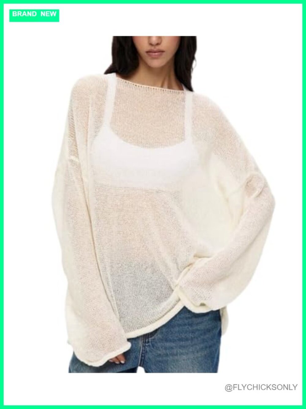 Womens See Through Pullover Sweater Crew Neck Knit Long Sleeve